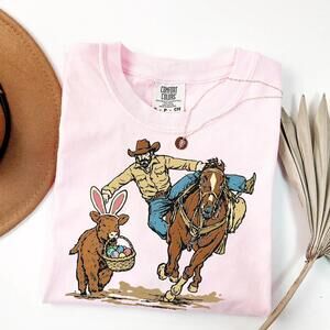 S Easter Cowboy Shirt, Bunny Basket Tee, Western Spring Tshirt, Cowboy